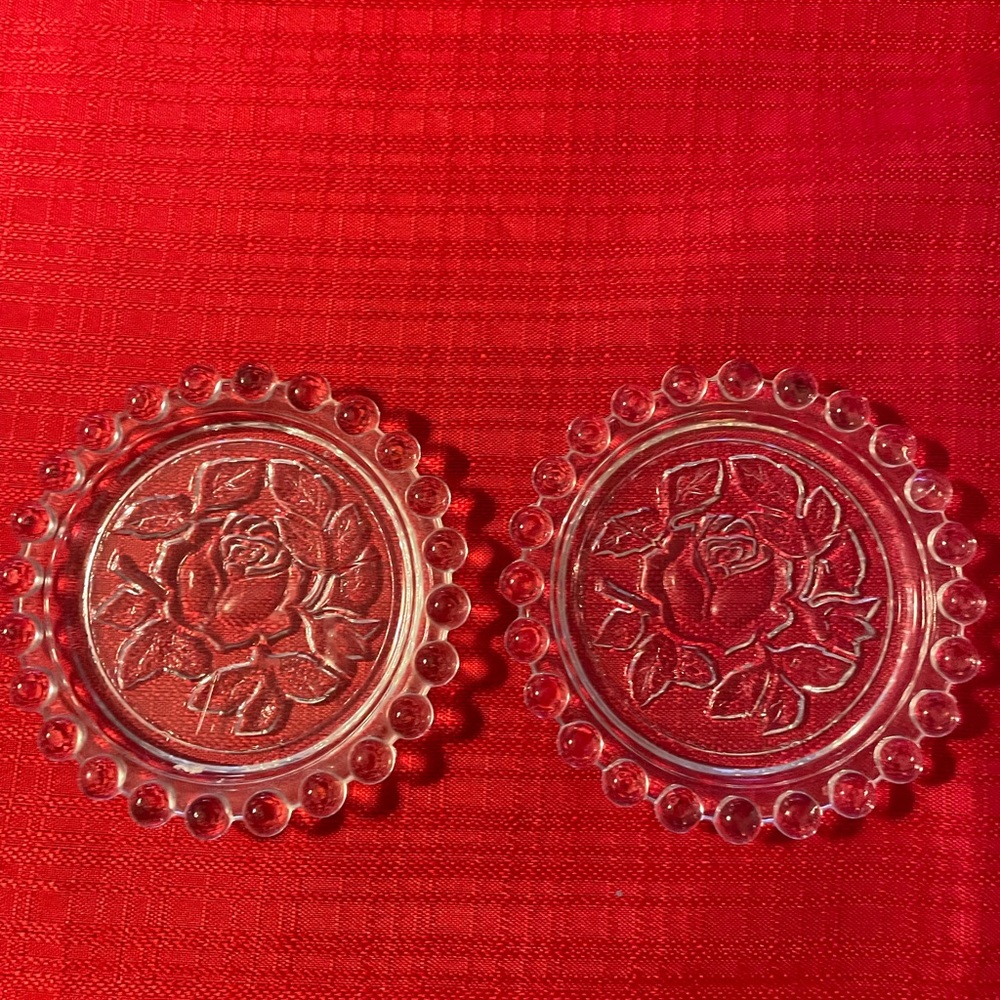 Vintage glass coasters with rose in center